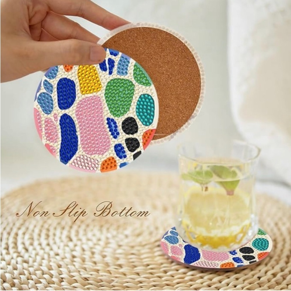 Diamond Art Set/4 Abstract, Colorful Coasters + Organza Gift Bag (PINKS) - Picture 11 of 17